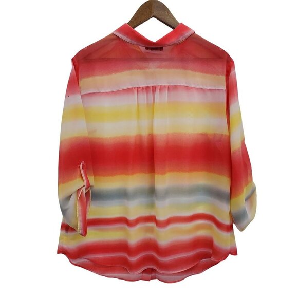 ALYX Womens Button Up Colorful Striped Sheer Blouse Top Size L Roll Tab Sleeve - Picture 4 of 13